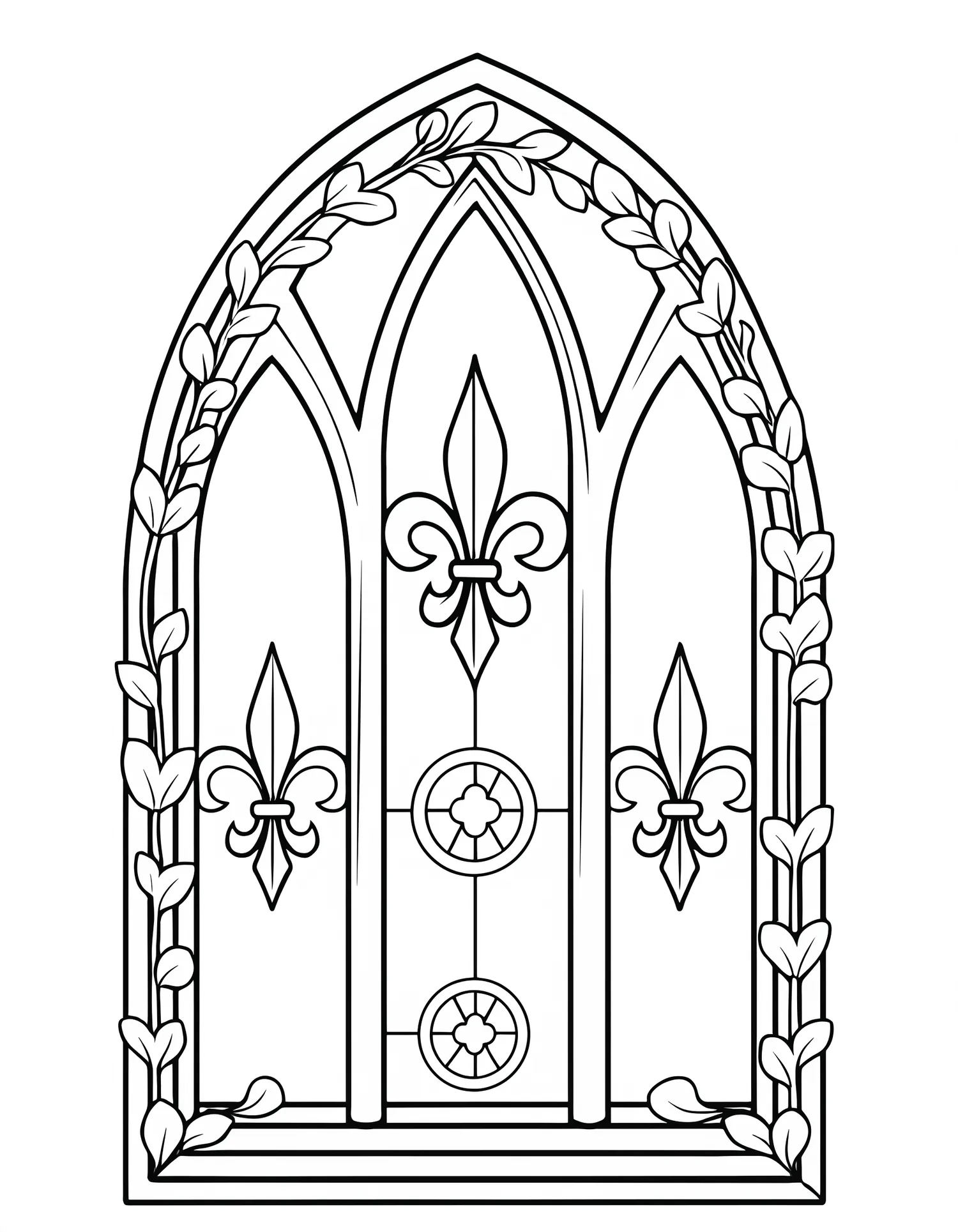 Vitrail Fleur de Lys — Coloriage vintage à imprimer gratuitement